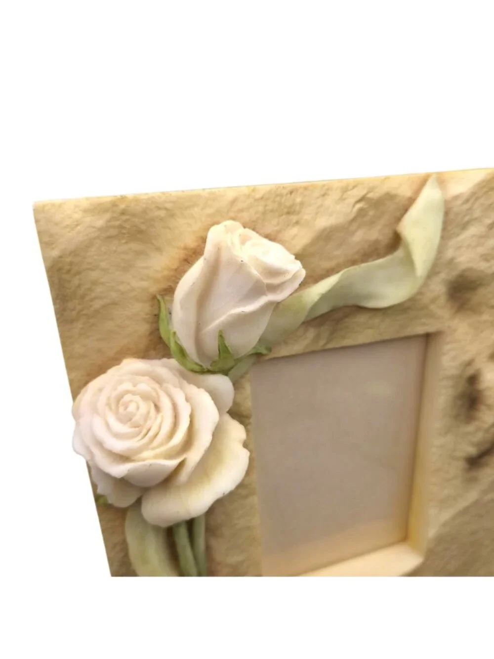 Rose Floral Ribbon Picture Frame Resin Textured Design Rear Load 4.5 x 3 Window